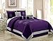 7 Piece Oversize Purple Grey Embroidered Luxury Comforter Set King Size Bedding 104