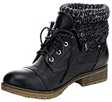Refresh WYNNE-01 Women's combat style lace up ankle bootie,Wynne-01 Black 8