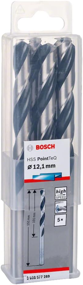 Bosch Professional 5 Stück HSS Spiralbohrer PointTeQ (für Metall, 12,1 x 101 x 151 mm, Zubehör Bohrschrauber)