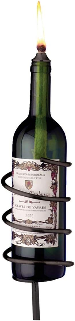 Oenophilia Afterglow Garden Stake Wine Bottle Wick Candle Holder - Black