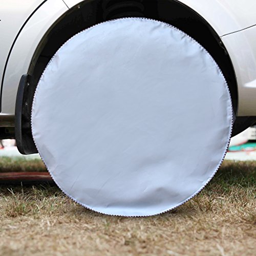 Mr.You Tire Covers For RV Auto Truck Car Camper Trailer Waterproof Sun-proof Fits 24" to 26" Tire Diameters 5 YR Warranty Silver 4 Pack