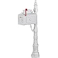 Polar Aurora Barcelona Decorative Post Mailbox Combination Stratford Heavy Duty Postal Mail Box Cast Aluminum(White)