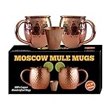 WHALEHEAD Moscow Mule Copper Mugs - 100% Pure, Heavy Gauge, Solid Copper Mugs (1/2 lbs each) - Handcrafted, Stylish & Authentic Copper Moscow Mule Mugs with Hammered Finish - Set of 2, 16 Oz Volume