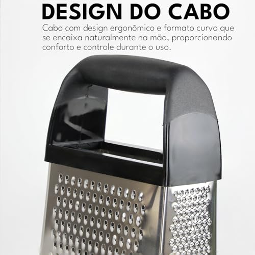LUMAI Ralador e Fatiador de Aço Inox Premium com Cesto Coletor com Medidas de Cozinha, Inclui Protetor de Dedos, Cabo para Longa Durabilidade, Utensílio de Cozinha para Queijos, Cenouras, Legumes