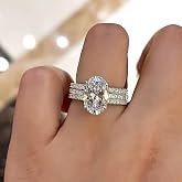 925 Sterling Silver Bridal Rings Sets AAA Cubic Zirconia CZ Promise Ring 3pcs Set Round Cut 3ct Halo Solitare Bridal Rings Sets Oval Cut CZ Engagement Rings Wedding Band for Women Size 7