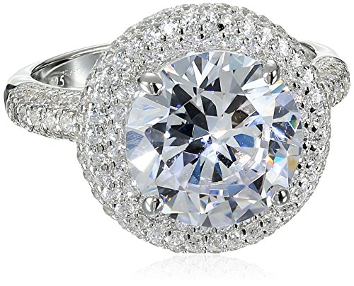 Charles Winston, S Silver, Cubic Zirconia 11mm Round CZ Ring, 5.00 ct. Center, 6.30 ct. tw., Size 6