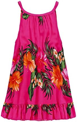 Girl Round Neck Hawaiian Luau Dress In Hot Pink 8