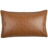 pillowerus Faux Leather Brown Tangerine Cognac 14"x24" Lumbar Pillow Case/Cushion Cover Modern Contemporary Design Decorative