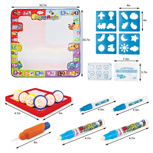 Aqua Magic mat | Large Aquadoodle mat | Water drawing mat for toddler art | Mess free painting for toddlers, educational travel toy for toddler, boys and girls | Water doodle mat with bonus magic pens