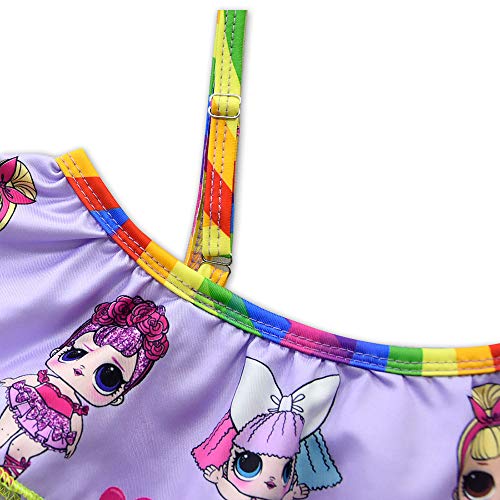 Rohero Toddler Baby Girls Swimsuits Two Piece Doll Print Ruffle Swimwear Bathing Suit for LOL Doll Surprised (140cm/ 7-8Y, Rainbow Purple 1) - Thumbnail 3