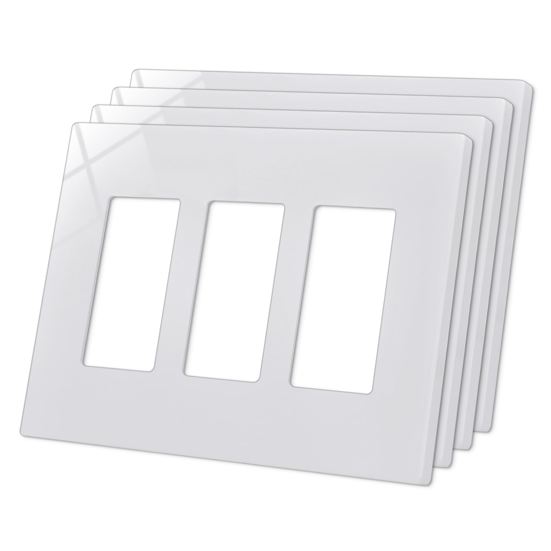 Photo 1 of CML 3-Gang Screwless Wall Plate Cover, Mid-Size 4.88" x 6.76", Midway Triple Faceplate Cover for Decorator Receptacle Outlet & Switch, UL Listed, 4 Pack, White