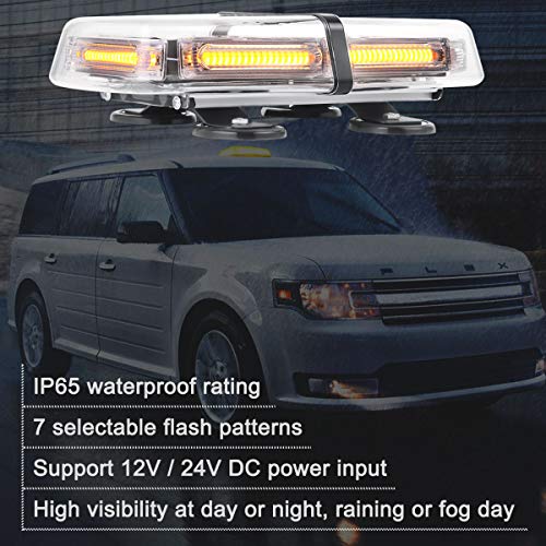 12V 24V High Visibility COB LED Strong Magnetic Trucks Amber Strobe Light Bar, WOWTOU Hazard Warning Emergency Flashing Beacon for Snow Plows Tractors Construction Vehicles Roof Top Safety Lighting - Thumbnail 2
