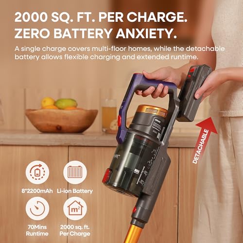 KIPMAX Cordless Vacuum Cleaner with Charging Station,50KPa 70Min 550W Stick Vacuum Cleaner for Home, Aromatherapy Anti-Tangle Self-Standing Lightweight Handheld Vacuum for Pet Hair/Carpet/Floor X20Pro