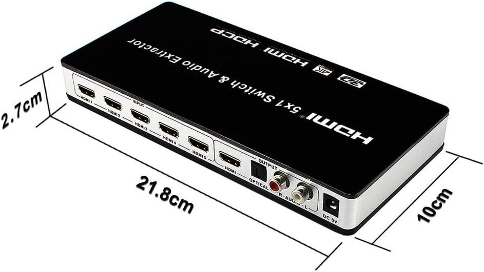 HDMI Switch 5x1 4K@30hz hdmi Audio Extractor 5 Port Supports 1080P Ultra HD 4K Full HD 3D ARC with IR Remote Control: Electronics