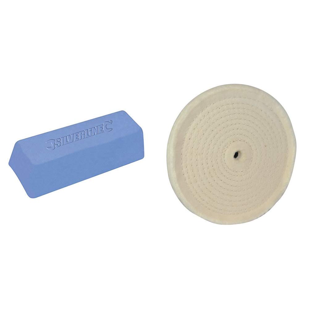 Silverline 107879 Lucidante Blu 500G /& 105888 Disco Di Lucidatura in Cotone a Forma Di Spirale