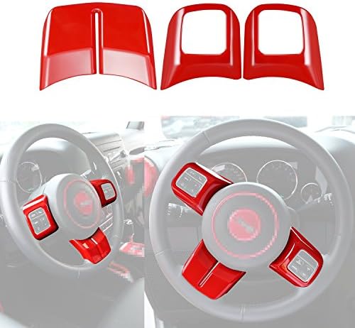 Amazingli Interior Decoration Steering Wheel Cover Trim Kit for Jeep Wrangler 2011-2016 Red 3pcs