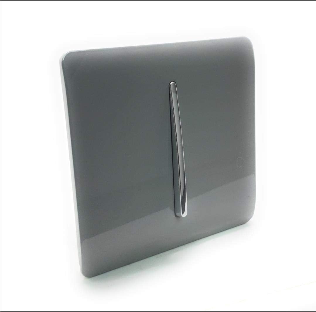 Trendi 1 Gang 2 Way 240V Screwless Raised Front Plate Plastic Artistic Modern Glossy 10 Amp Chrome Rocker Single Electrical Wall Light Switch Warm Grey - Image 3