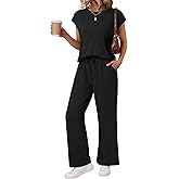 AUTOMET Women's 2 Piece Lounge Set Casual Cap Sleeve Top Wide Leg Pants Summer Vacation Outfits