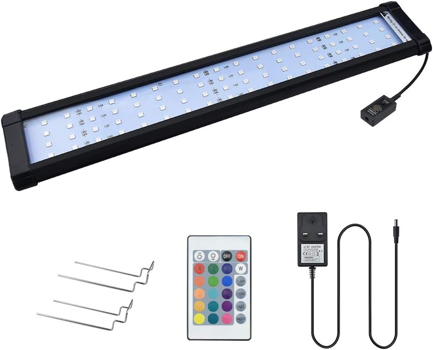 Luxvista Aquarium Light 12W Super Bright LED RGB Color Changing Plant Aquarium Fish Tanks Light 45-65 cm(19.29in-25.59in) Length Aquarium Hook Light (with UK Adapter, RGB Controller)