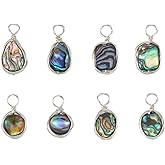 Hobbspring 8Pcs 4 Styles Abalone Shell Charms Paua Shell Pendant Sea Shell Pendant with Copper Wire Wrapped Colorful Geometric Pendants for Earring Necklace Bracelet Jewelry Making