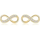 Reffeer Solid 925 Sterling Silver CZ Infinity Love Earrings Studs for Women Teen Girls Small Infinity Stud Earrings Minimalist