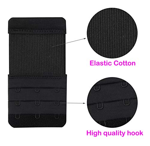 Bra Extender 3 Hooks,Stretchy Soft and Comfortable Bra Strap Extender - 4 pcs Pack (Black) - Thumbnail 2