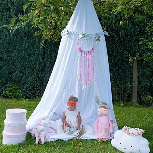 MSOO Kids Bedroom Princess Lace Bedding Round Dome Bed Canopy Deco Bed nets (White)