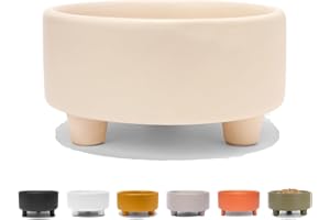 Waggo Uplift Ceramic Dog Bowl for Small Medium and Large Breeds - Heavyweight and Durable Pet Food and Water Dish Crock, Dishwasher Safe, Modern, Elevated Feeder (Buttercream, Small)