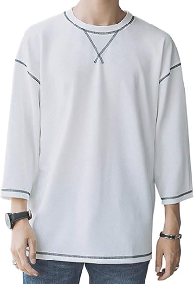 Amazon 夏服 メンズ Tシャツ 無地 丸首 七分袖 メンズ ロングtシャツ