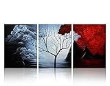 Santin Art- the Cloud Tree-Modern Abstract Painting High Q. Wall Decor Landscape Paintings on Canvas Larger Size 16x24inch 3pcs/set Stretched and Framed Ready to Hang