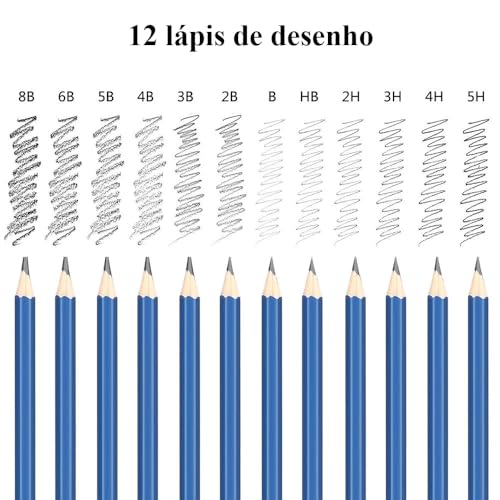 Conjunto de lápis de arte profissional com 72 peças, Kit de esboços para caderno de desenho, aquarela, grafite, metal, lápis de carvão para artistas iniciantes adultos e crianças adolescentes