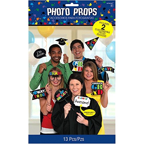 Graduation Party Photo Booth Prop Cutouts Decoration, Plastic, Pack of 13.