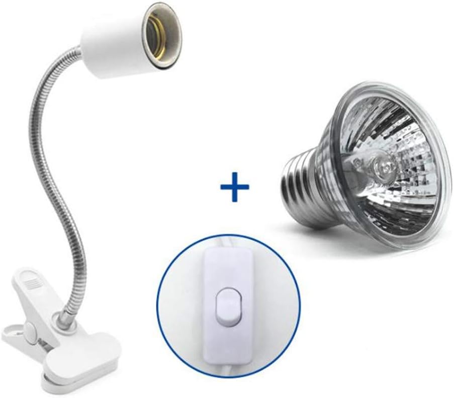 Hpybest Reptile Lamp Set UVA+UVB Lamp Clip-on Bulb Lamp Holder Turtle Tortoises Basking Lamp Heat light Kit (White)