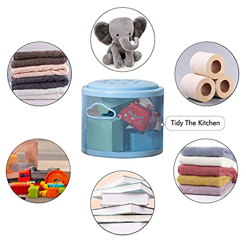 ONENOE Modern Metal Round Small Stool with Storage, Foot Rest Ottoman, Lego Toys Stackable Storage Organizer Bins with Lids for Toddler Kids Girls Boys, Pink, 1 Pack