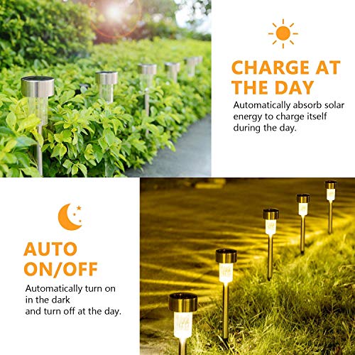 SUNNEST Solar Garden Lights Outdoor 12 Pack, LED Solar Powered Pathway Lights, Stainless Steel Landscape Lighting for Lawn, Patio, Yard, Walkway, Driveway Warm White - Thumbnail 3