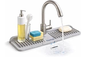 RayNab Premium Silicone Sink Splash Guard Mat – 17.7″ × 5.5″ Faucet Drip Catcher with Adjustable Hole (35–68 mm) – 3mm Thick 