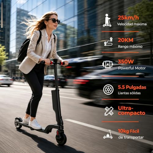 HX X6 Patinete Eléctrico para Adultos,4 Pliegues Commuting Urbano, el Portátil de los Scooter, Motor 350W y Batería Extraíble, Autonomía 20-40km, Doble Freno, E-Scooter para Jóvenes y Adultos