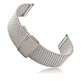 Moto 360 2 Watch Band (2nd Gen, 46mm 2015), Threeeggs 22mm Stainless Steel Watch Strap Adjustbable Bracelet Band for Motorola Moto 360 2 46mm Smart Watch (A - Milanese Silver)