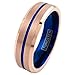 King's Cross Luxurious 6mm/8mm Rose Gold Tungsten Carbide Band Ring with Sapphire Blue Stripe, Matching Inner Band & Beveled Edges.