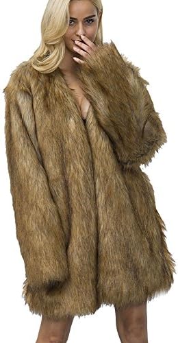 Symina Women's Elegant Warm Winter Outwear Long Fluffy Faux Fur Coat