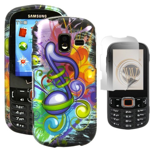 Music Symbol 2 Piece Snap On Hard Case Cover + Screen Protector Film for Samsung Intensity 3 III U485