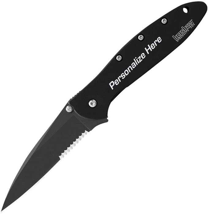 Custom Laser Engraved Kershaw Leek Knife 1660CKTST Black Handle with