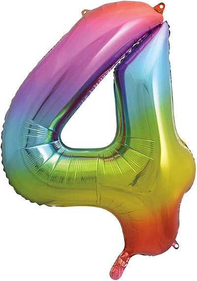 Unique 4-Shaped Rainbow Foil Balloon 86cm Birthday Party Decor