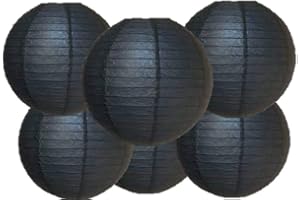 MATISSA Pack Of 6 Round Paper Lanterns Lamp Wedding Birthday Party Decoration (Black, 10"/25CM)