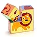 Lewo 6 in 1 Wooden Animal Block Puzzle Big Cube Elephant Monkey Fish Bear Lion Crocodile Patterns Blocks with Wood Storage Tray for Toddlers Boys Girls 2 3 4 Years Old (Cube Puzzle)