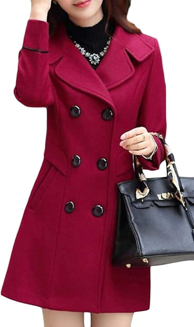 Women Pea Coats Slim Fit Woolen Double-Breasted Casual Long Trench Coat: Amazon.ca: Clothing 