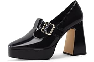 Coutgo Womens Platform Mary Jane Pumps T Strap Chunky High Heels Buckle Business Casual Dress Shoes