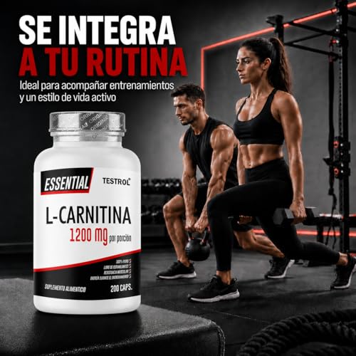 Carnitina Essential 1200mg por porción, L Carnitina Tartrato libre de Estimulantes para Hombre y Mujer, Calidad Premium | Testrol L-Carnitina Essential | TSN (200 CAPSULAS).