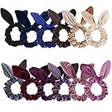Chanaco 12 Pack Hair Scrunchies Velvet Scrunchy Hair Bobbles Elastic Hair Bands Ponytail Holder Rabbit Bunny Ear Style Hair Ties, 12 Colors