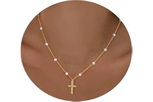 GolbalJew Cute Necklace for Women 18K Gold Plated Dainty Pearl Chain Choker Necklaces Trendy Jewelry Gift